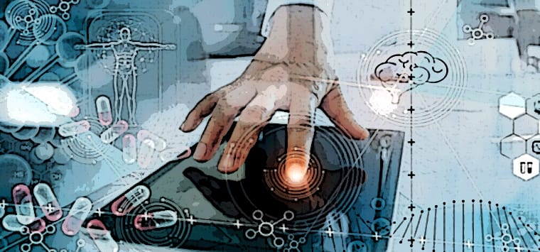 Medicine doctor analysis electronic medical record on interface display. DNA. Digital healthcare and network connection on hologram modern virtual screen, innovative, medical technology and network concept.
