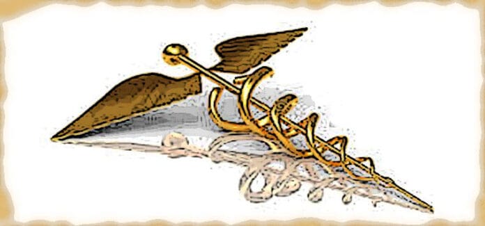 caduceo oro spilla