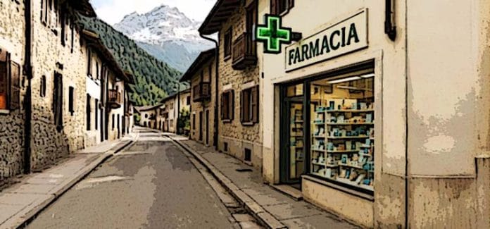 farmacia rurale sfondo montagna