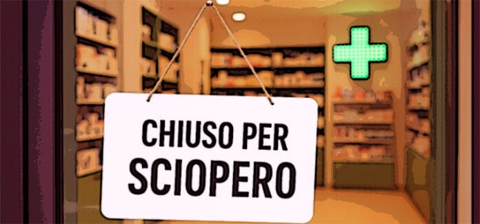 chiuso per sciopero vetrina farmacia