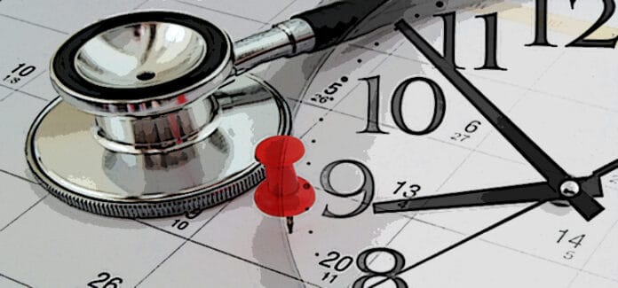 Regular medical examination concept, black stethoscope and push